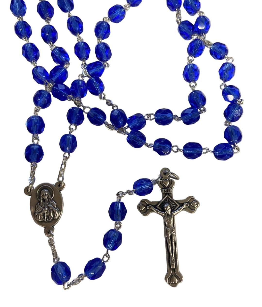 7mm Sapphire Fire Polished Bead Rosary