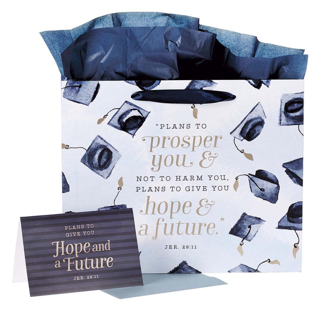 Hope & a Future Large Blue Gift Bag Set for Graduates with Card and Envelope - Jeremiah 29:11