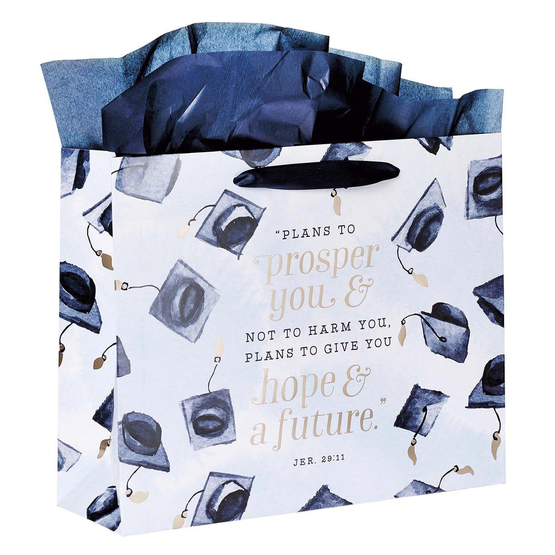 Hope & a Future Large Blue Gift Bag Set for Graduates with Card and Envelope - Jeremiah 29:11