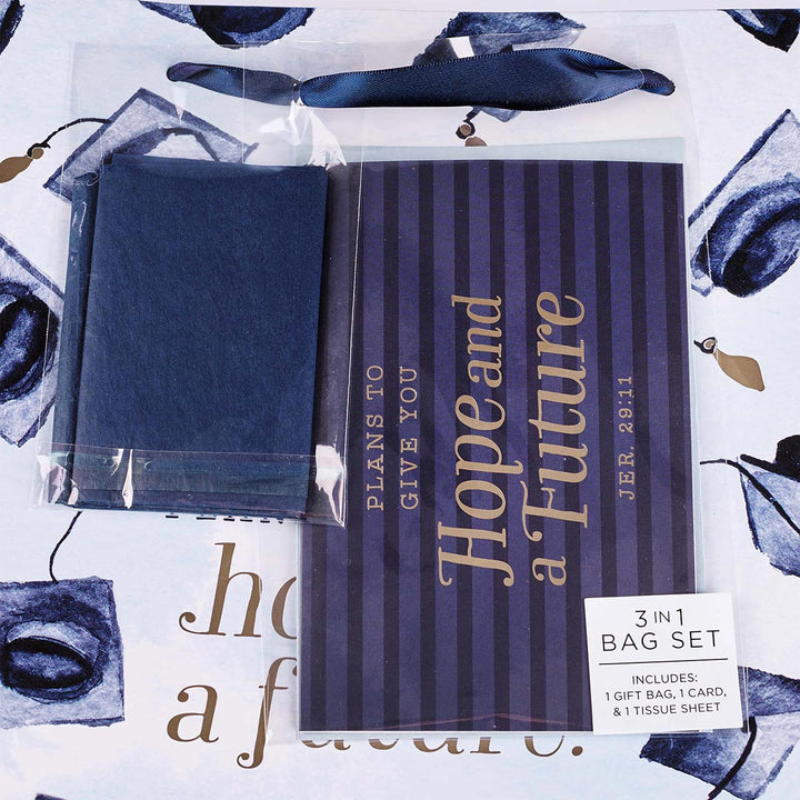 Hope & a Future Large Blue Gift Bag Set for Graduates with Card and Envelope - Jeremiah 29:11