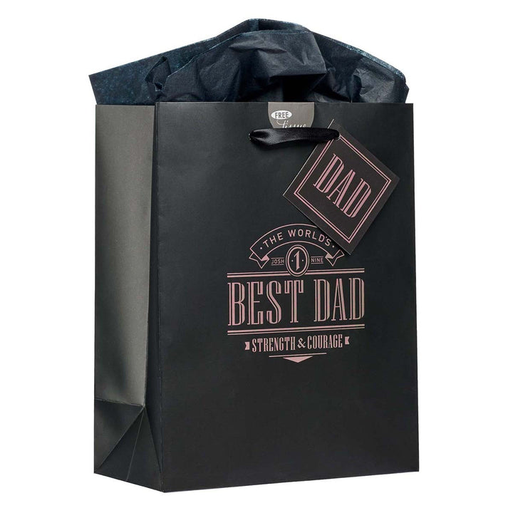 The World's Best Dad Black Medium Gift Bag - Joshua 1:9