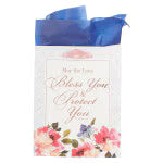 Bless You and Protect You Blue Floral Medium Gift Bag - Numbers 6:24