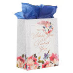 Bless You and Protect You Blue Floral Medium Gift Bag - Numbers 6:24