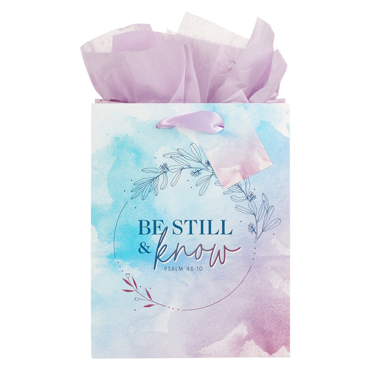 Be Still & Know Lilac and Blue Watercolor Medium Gift Bag - Psalm 46:10