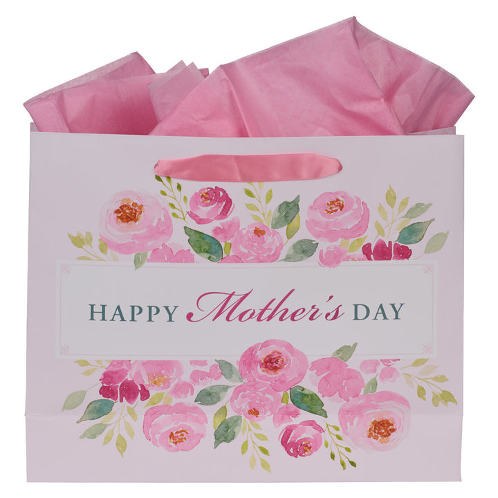 Happy Mother's Day Pink Peony Large Landscape Gift Bag with Card