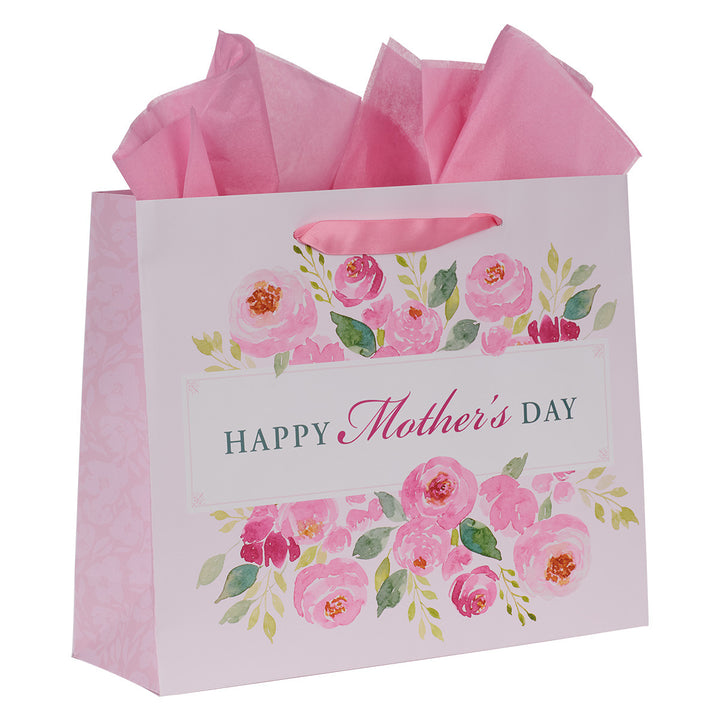 Happy Mother's Day Pink Peony Large Landscape Gift Bag with Card