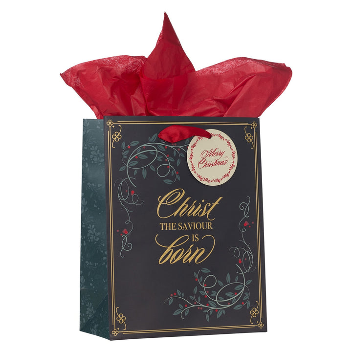 Christ the Savior is Born Red Berry Medium Gift Bag