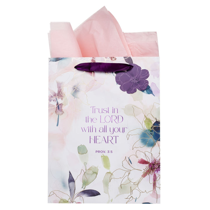 Trust in the Lord Purple Bloom Large Portrait Gift Bag - Proverbs 3:5