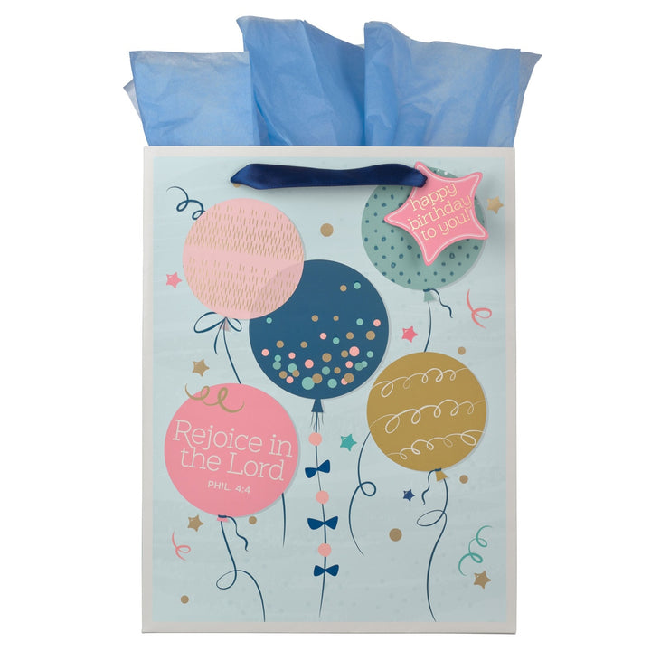 Rejoice Colorful Balloon Medium Gift Bag - Philippians 4:4