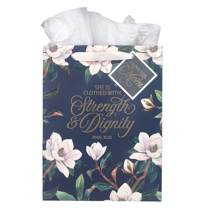 Strength and Dignity Blush Magnolia Large Portrait Gift Bag - Proverbs 31:25