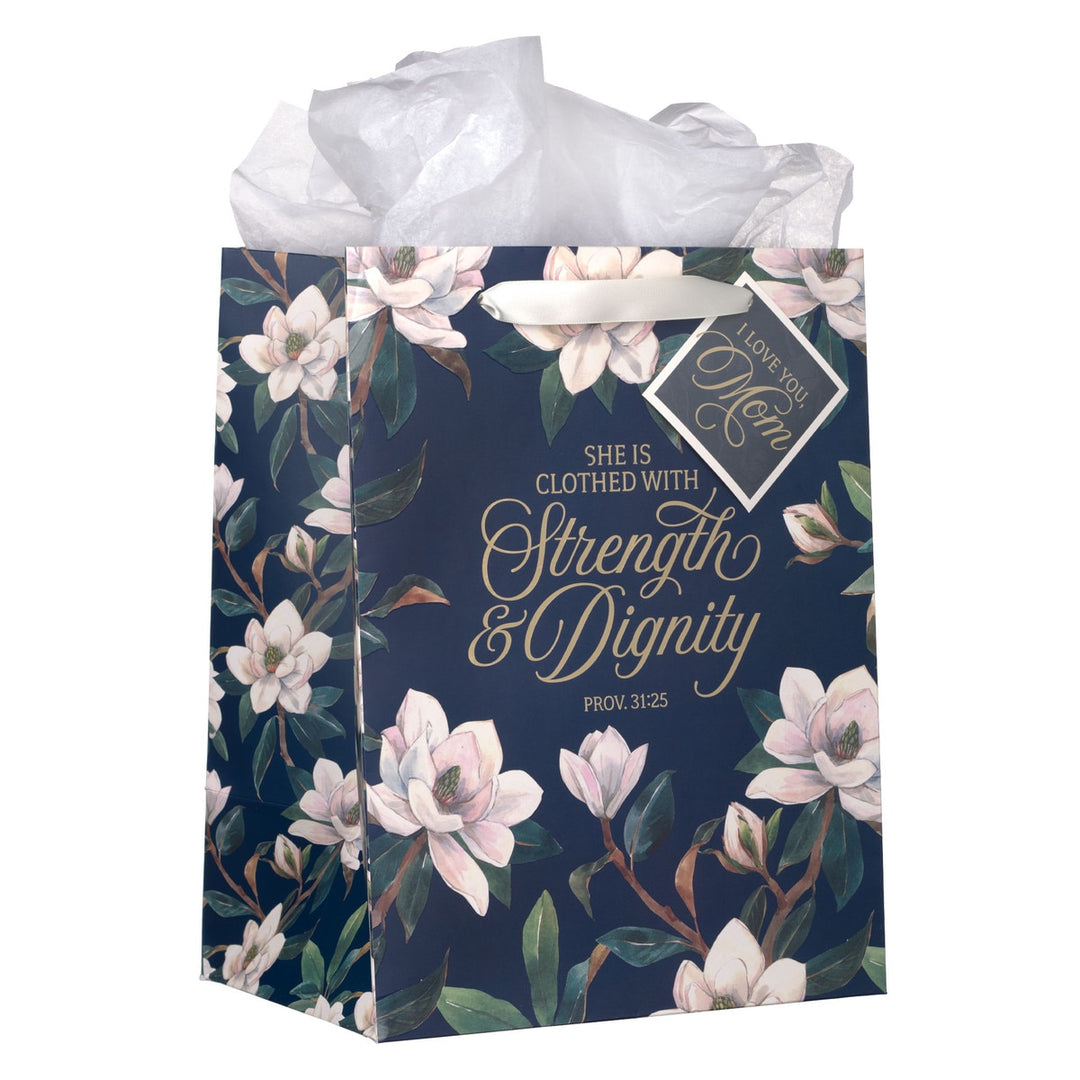 Strength and Dignity Blush Magnolia Large Portrait Gift Bag - Proverbs 31:25