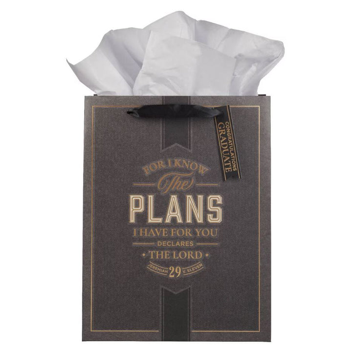 The Plans Charcoal and Gold Large Portrait Gift Bag - Jeremiah 29:11