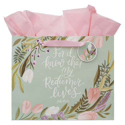 My Redeemer Lives Mint Meadow Large Landscape Gift Bag - Job 19:25 Image Angle