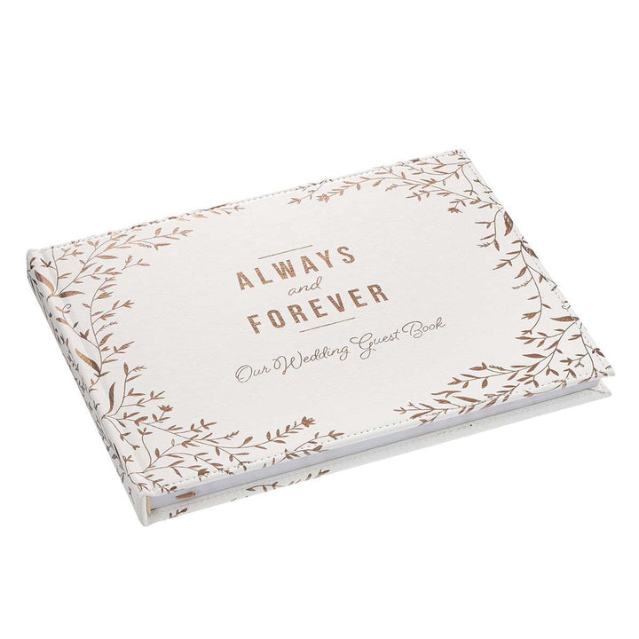 Always and Forever Medium White and Gold Faux Leather Wedding Guest Book