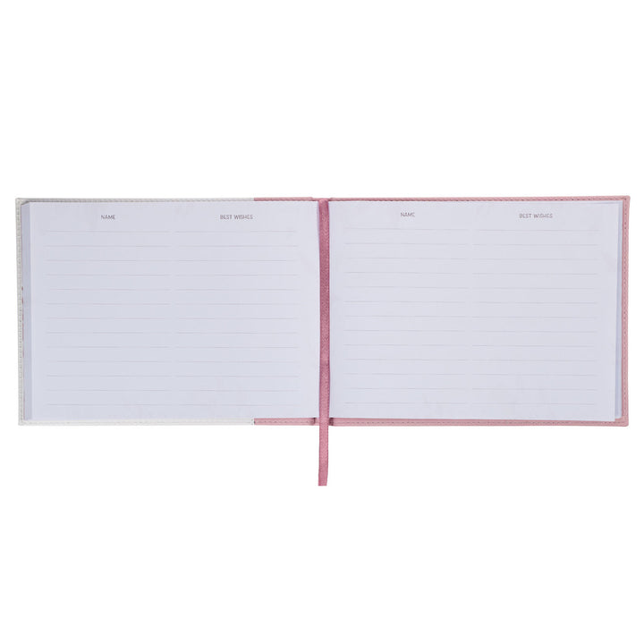 Pink Floral Mr. & Mrs. Medium Faux Leather Wedding Guest Book - 1 John 4:19