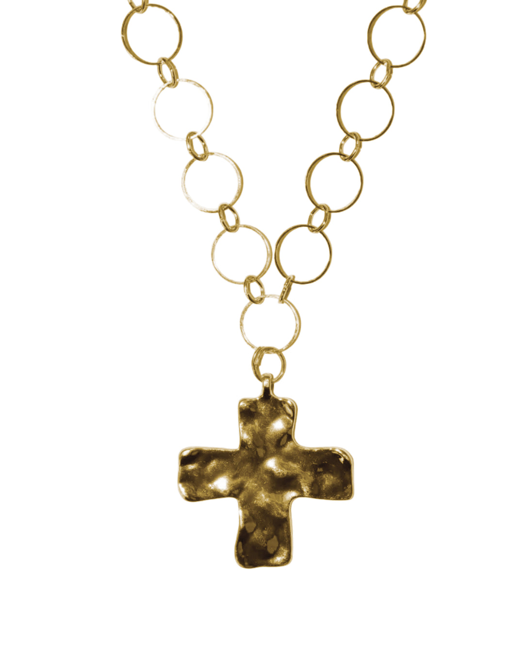 15" Gold Hammered Cross Necklace