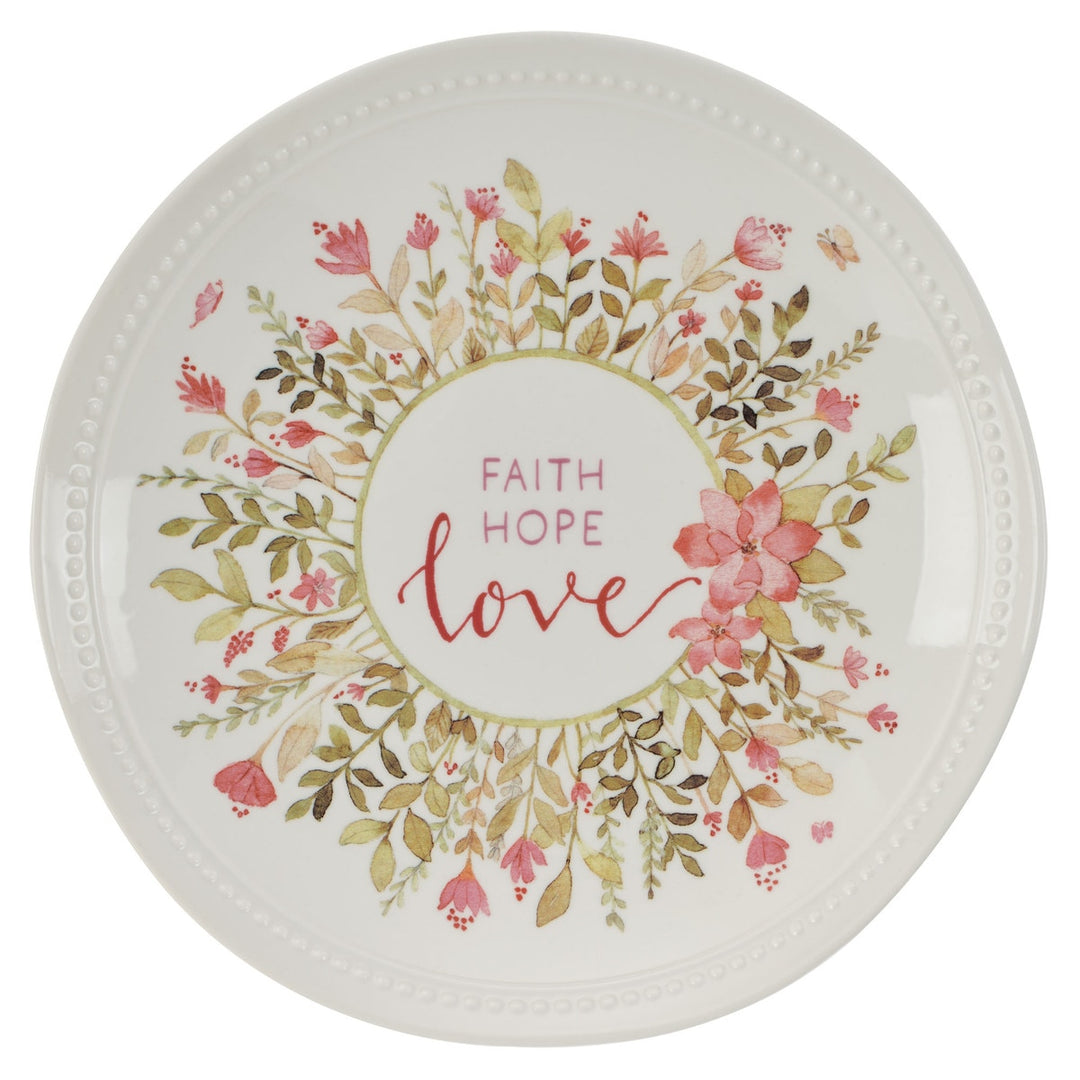 Faith, Hope, Love Pink Floral Ceramic Plate