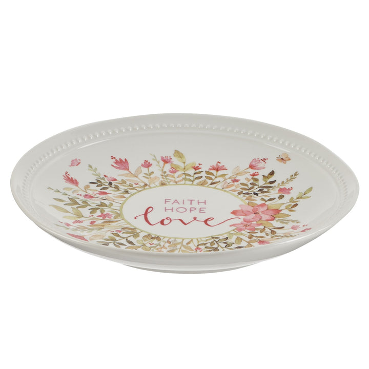 Faith, Hope, Love Pink Floral Ceramic Plate