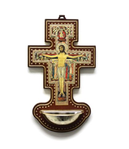 6.5" San Damiano Wood Holy Water Font