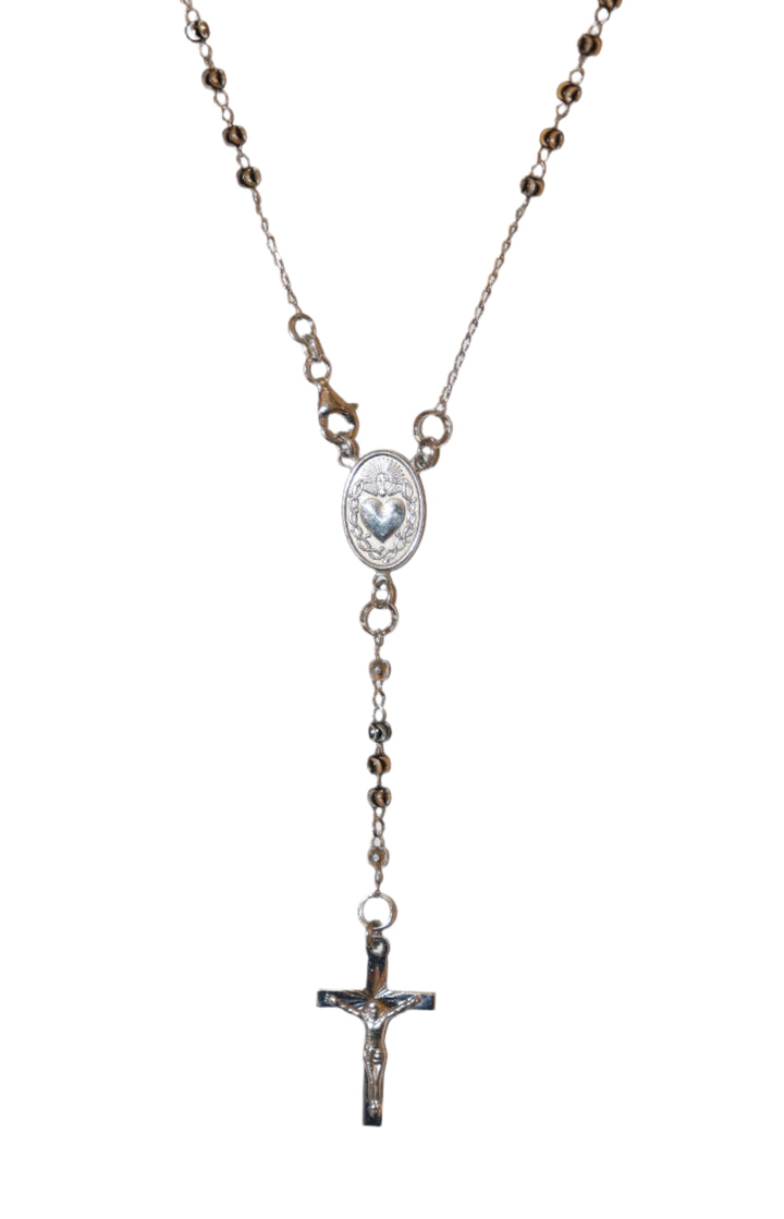 Sterling Silver & Black Enamel 3MM Sacred Heart Rosary Necklace