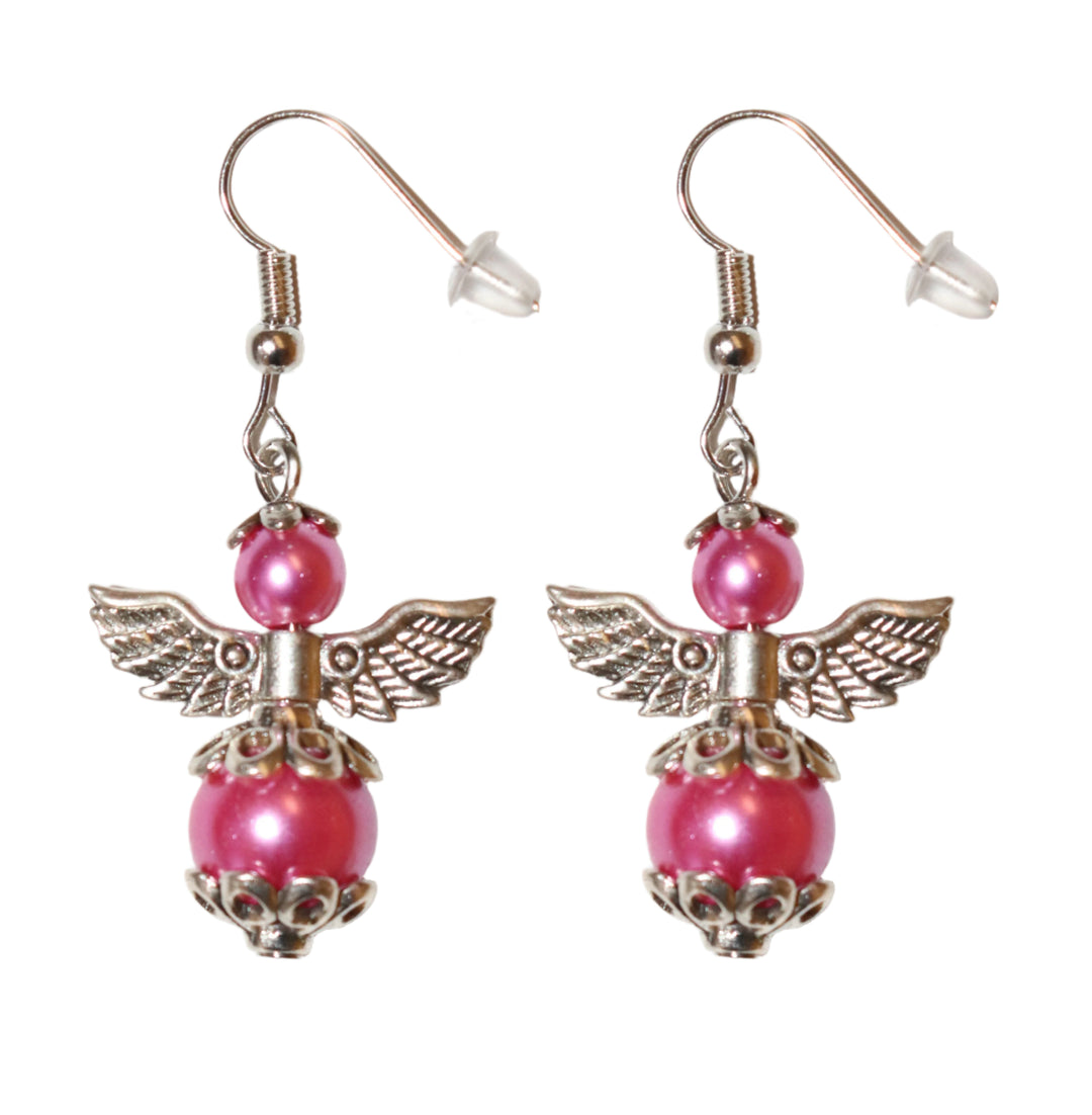 Silver Pearl Angel Earring Set