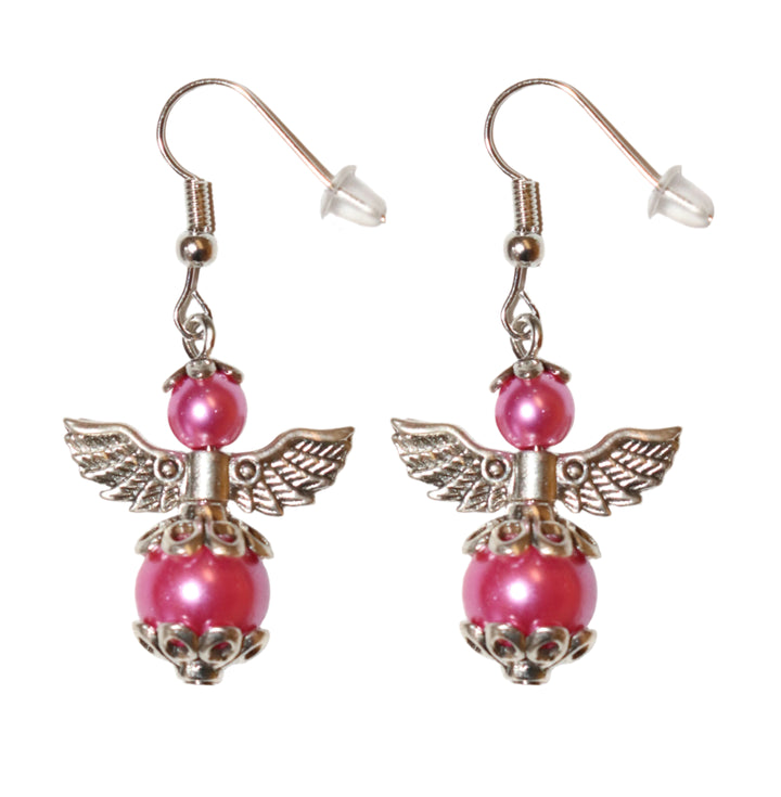 Silver Pearl Angel Earring Set
