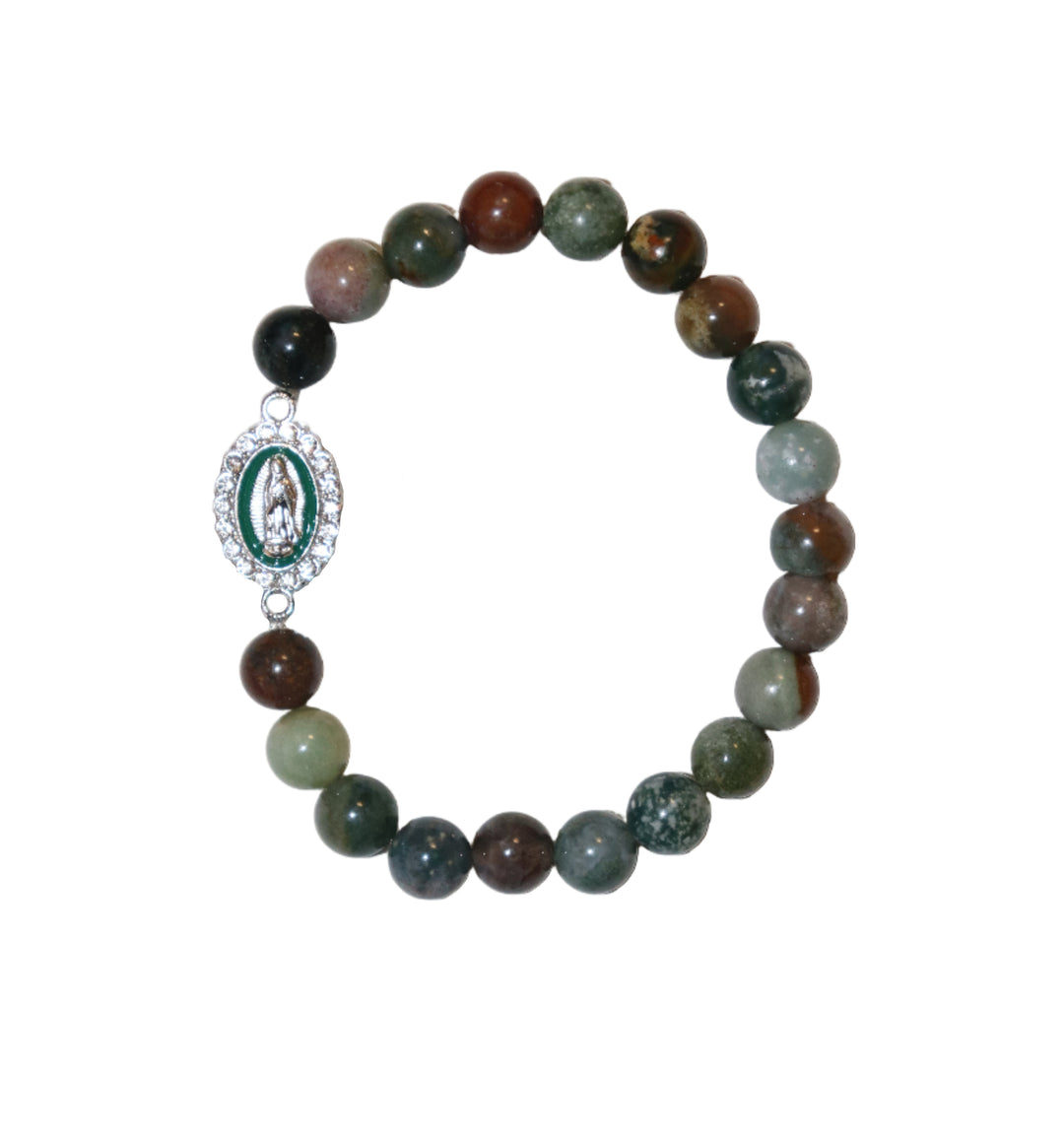 10mm Multicolor Moonstone Bracelet with Two Tone Miraculous Medal