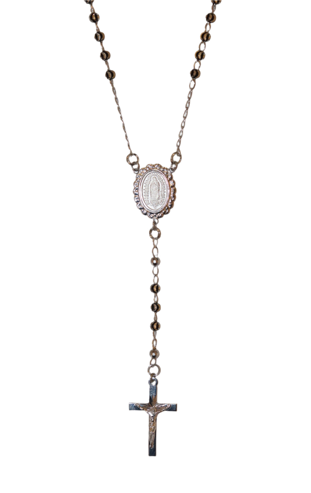 Sterling Silver & Black Enamel 4MM Our Lady of Guadalupe Rosary Necklace
