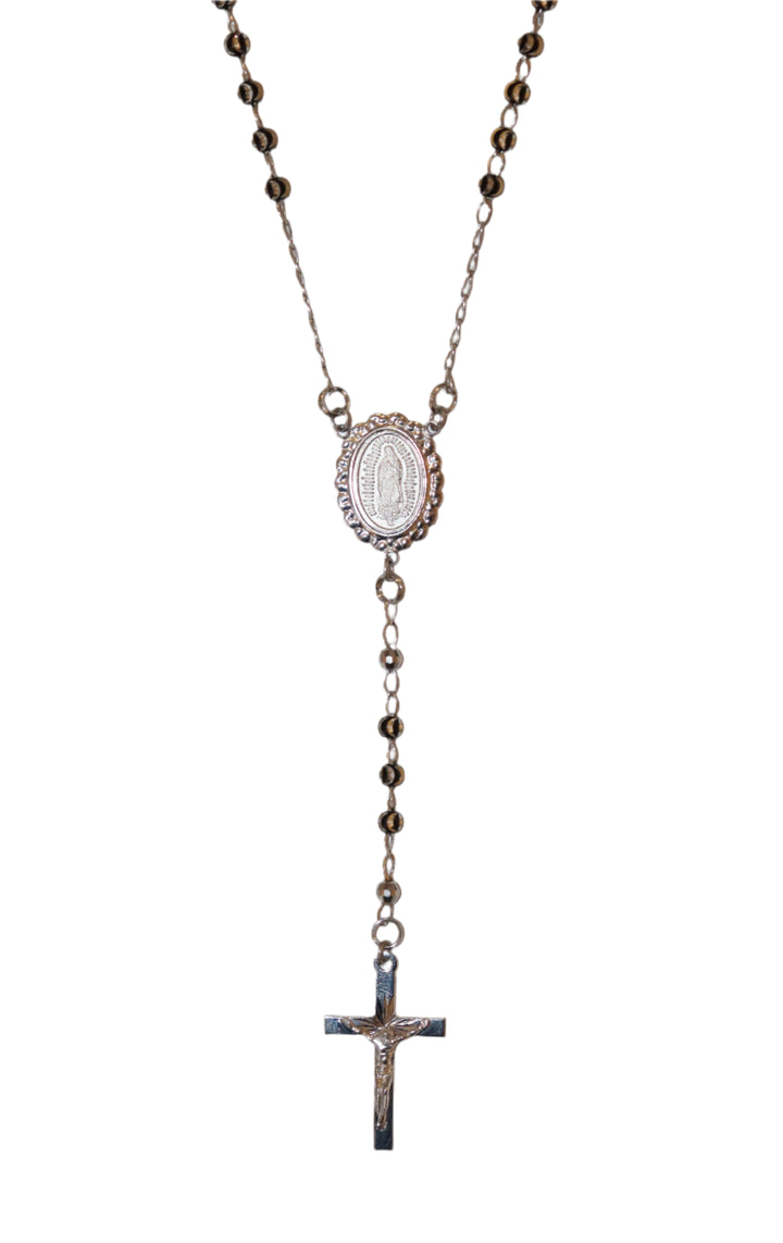 Sterling Silver & Black Enamel 4MM Our Lady of Guadalupe Rosary Necklace