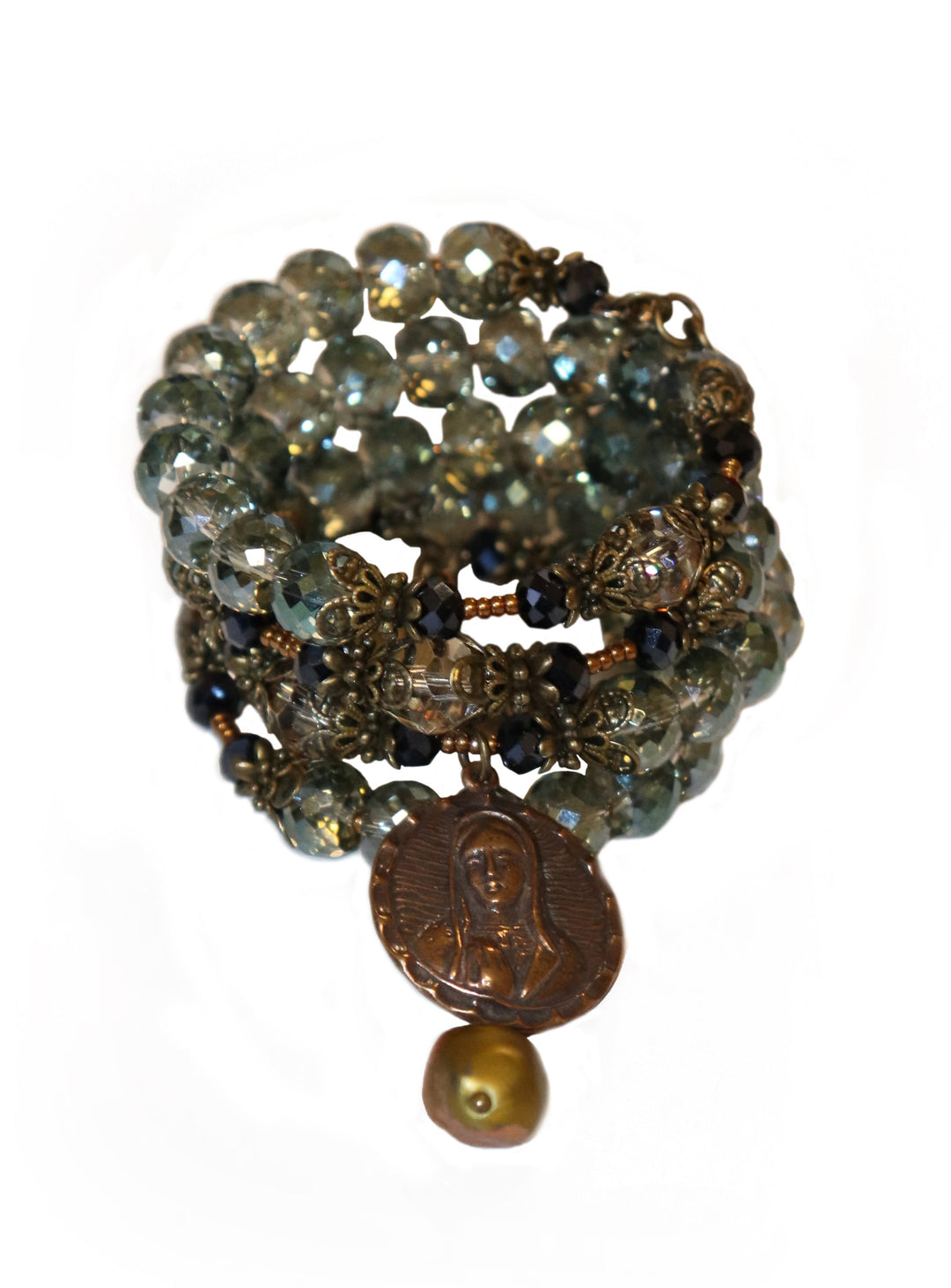 Wrap Bracelet of Divine Prayer - Olive and Charcoal Crystals