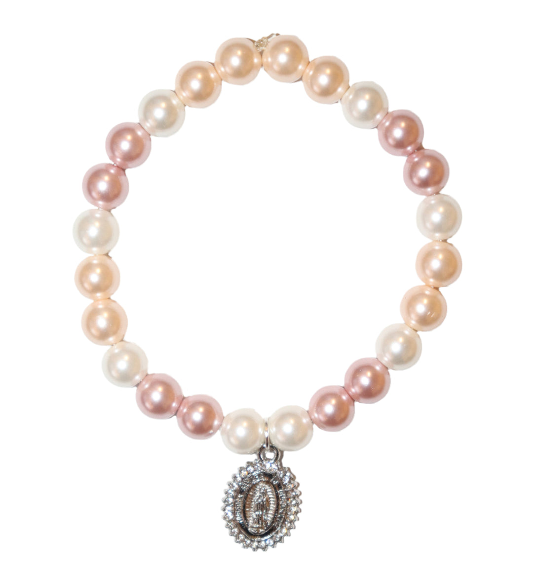 8mm Faux Pearl Bracelet with Our Lady of Guadalupe Bracelet