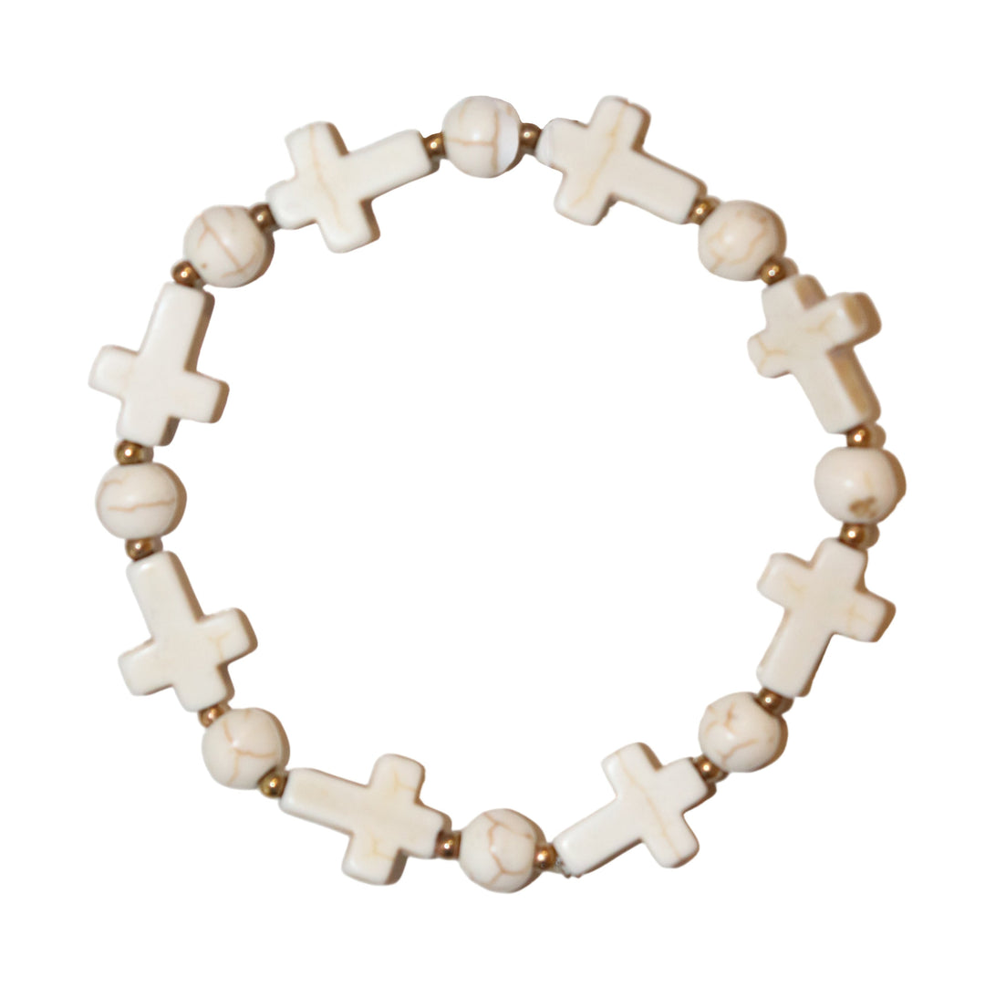7MM White Turquoise Cross Bracelet