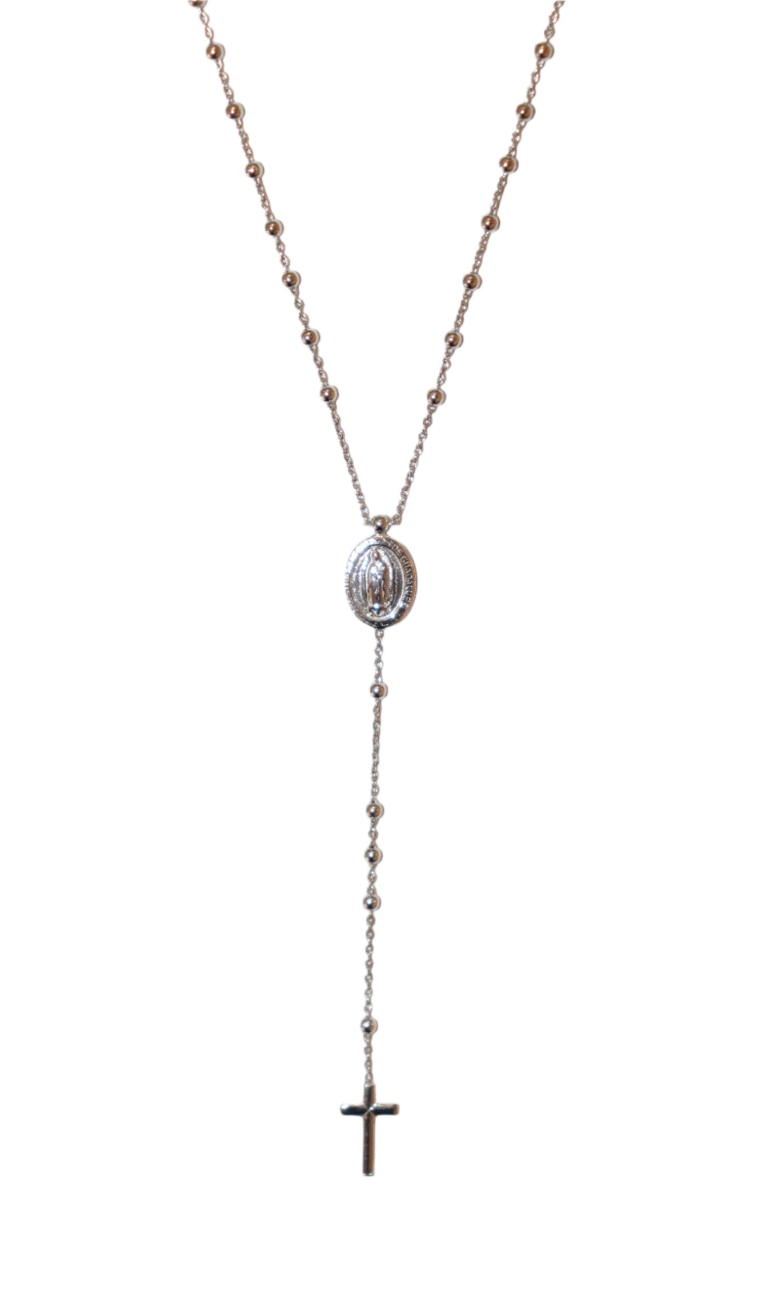 Sterling Silver 4MM Miraculous Medal Rosary Necklace