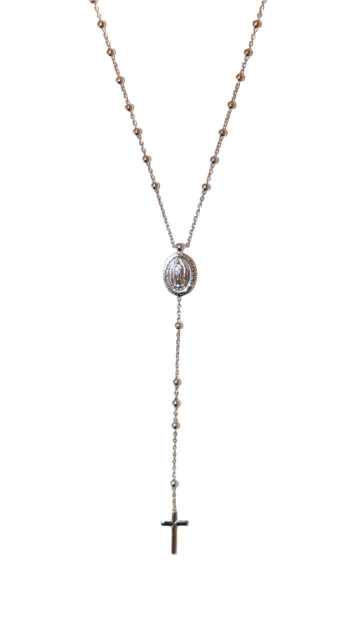 Sterling Silver 4MM Miraculous Medal Rosary Necklace