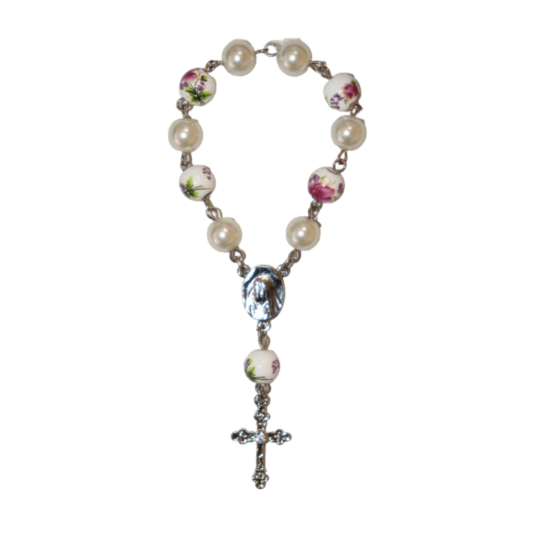 Hand Pearl Rosary with Glass Floral Beads