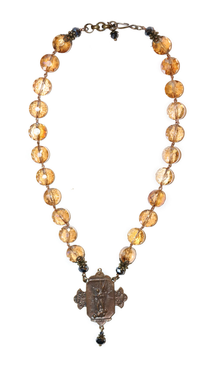 St. Michael Apricot Crystal Arch Necklace
