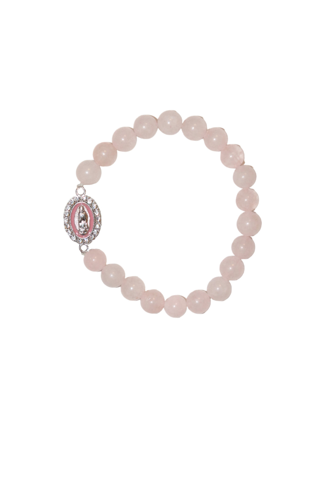 8mm Rose Quartz Bracelet with Our Lady of Guadalupe Charm