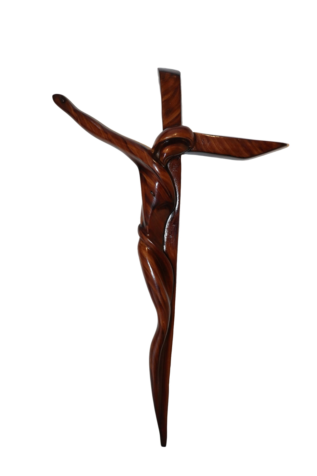 17" Brown Wood Contemporary Serpentine Crucifix