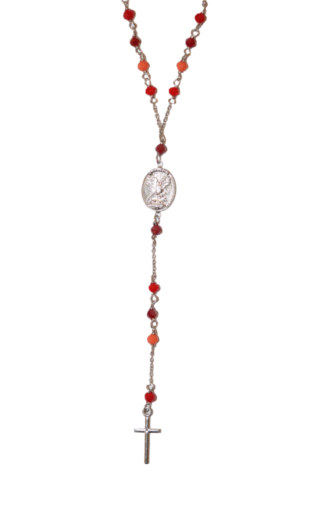 Sterling Silver 3mm Red Agate Rosary Necklace
