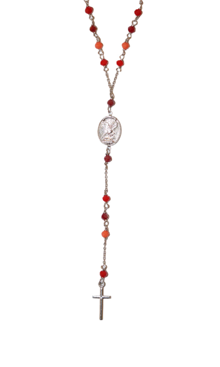 Sterling Silver 3mm Red Agate Rosary Necklace
