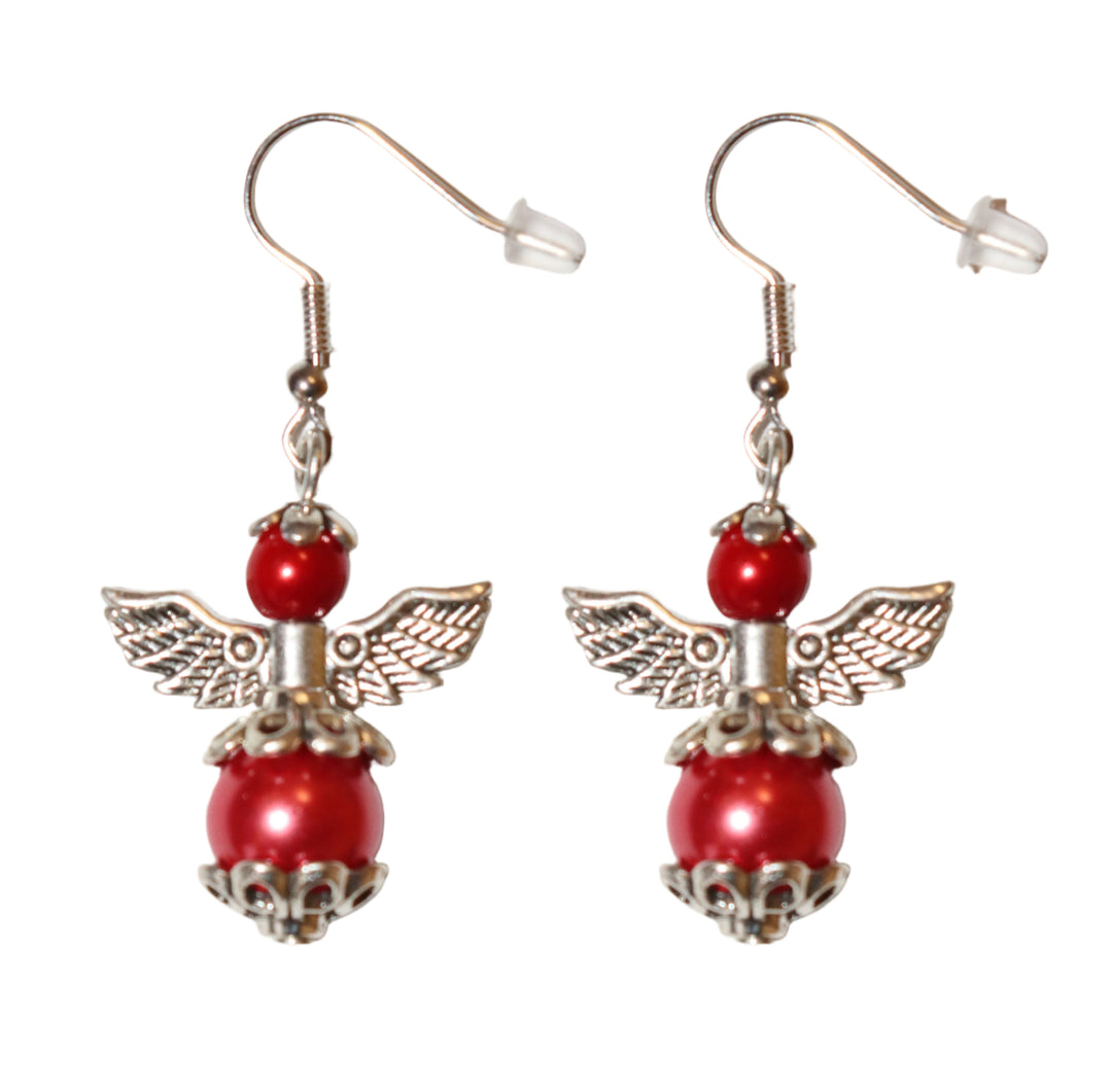 Silver Pearl Angel Earring Set