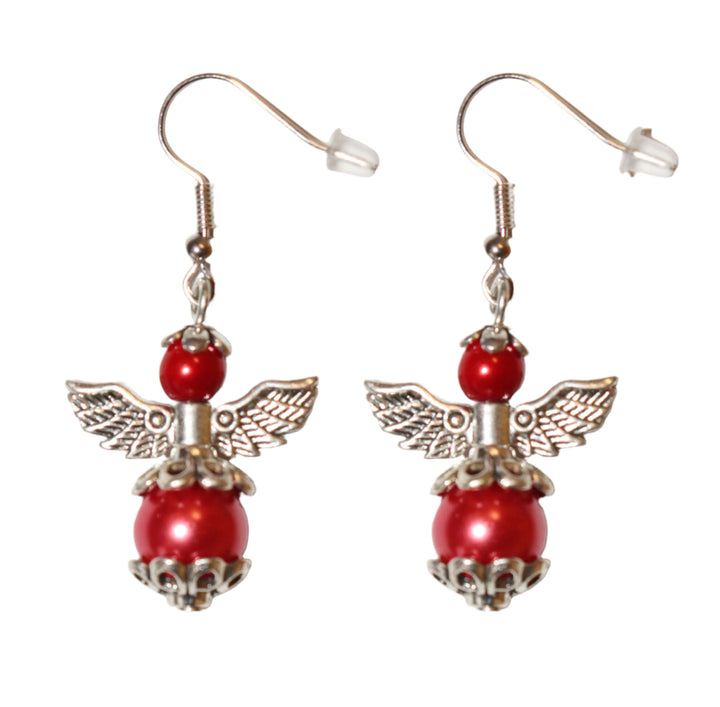 Silver Pearl Angel Earring Set