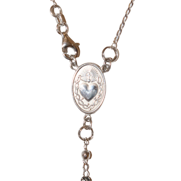 Sterling Silver & Black Enamel 3MM Sacred Heart Rosary Necklace