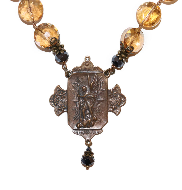 St. Michael Apricot Crystal Arch Necklace