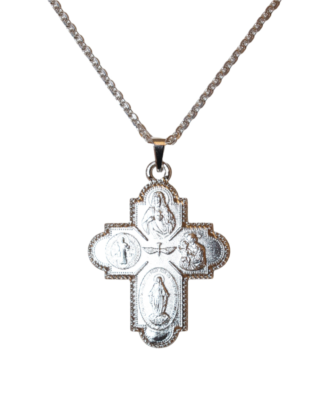Sterling Silver 1.5" 4 Way Cross Necklace on 22" Chain