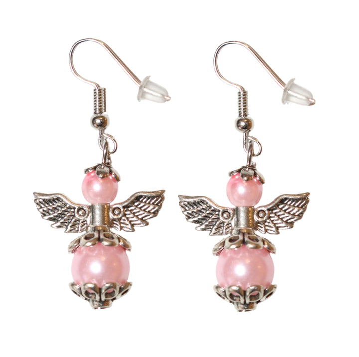 Silver Pearl Angel Earring Set