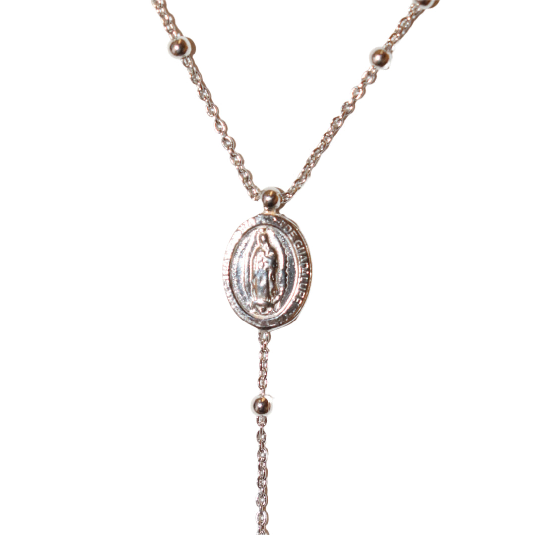 Sterling Silver 2MM Our Lady of Guadalupe Rosary Necklace