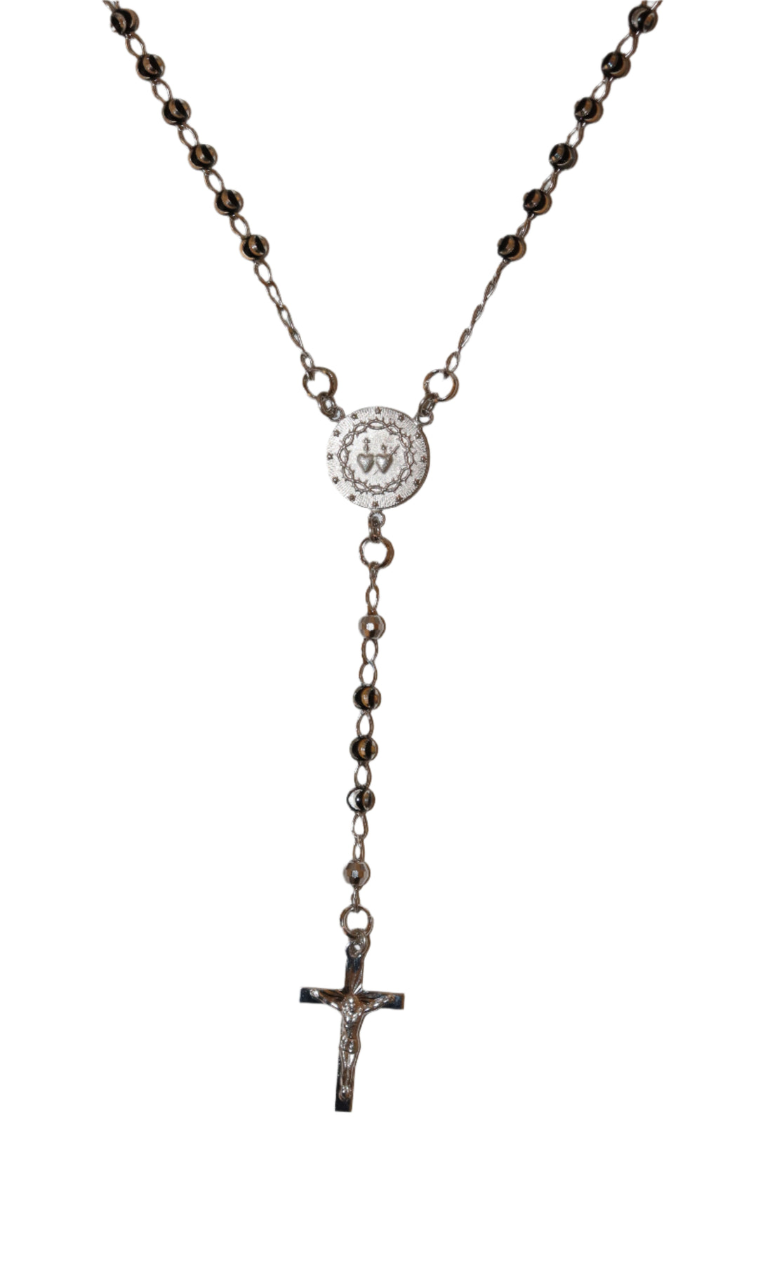 Sterling Silver & Black Enamel 4MM Twin Hearts Rosary