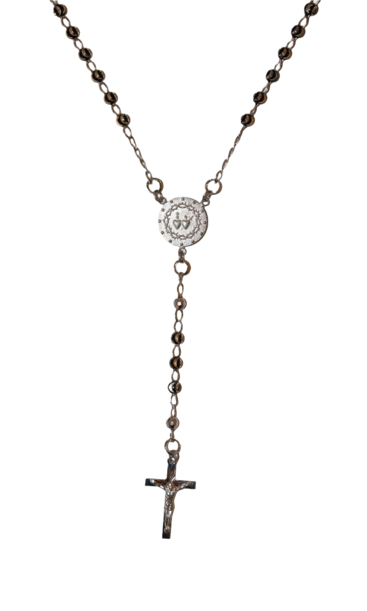 Sterling Silver & Black Enamel 4MM Twin Hearts Rosary