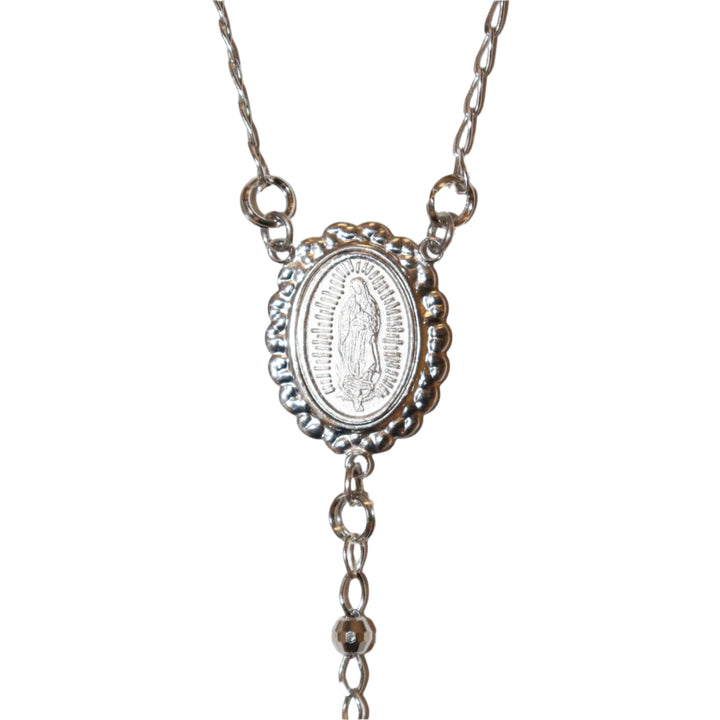 Sterling Silver & Black Enamel 4MM Our Lady of Guadalupe Rosary Necklace